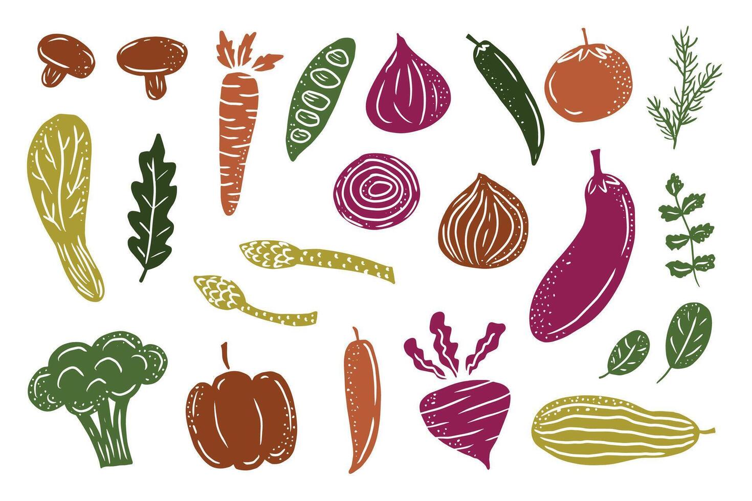 Colorful Vegetable Doodle Handdrawn Collection vector