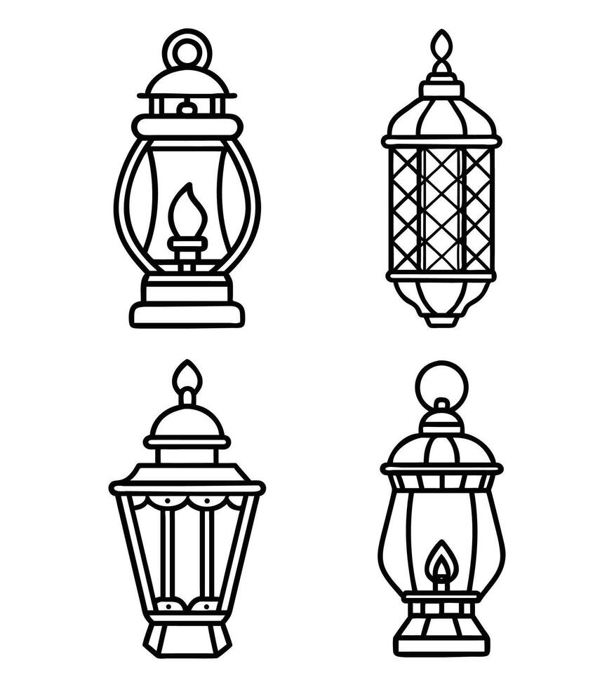 Vintage golden birdcage with an empty space, Lantern icon set. Outline set of lantern icons for web design isolated on white background vector