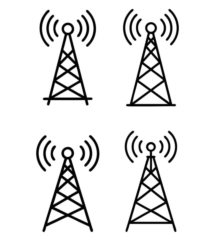 Radio tower and antenna icon illustration for communication and technology vector