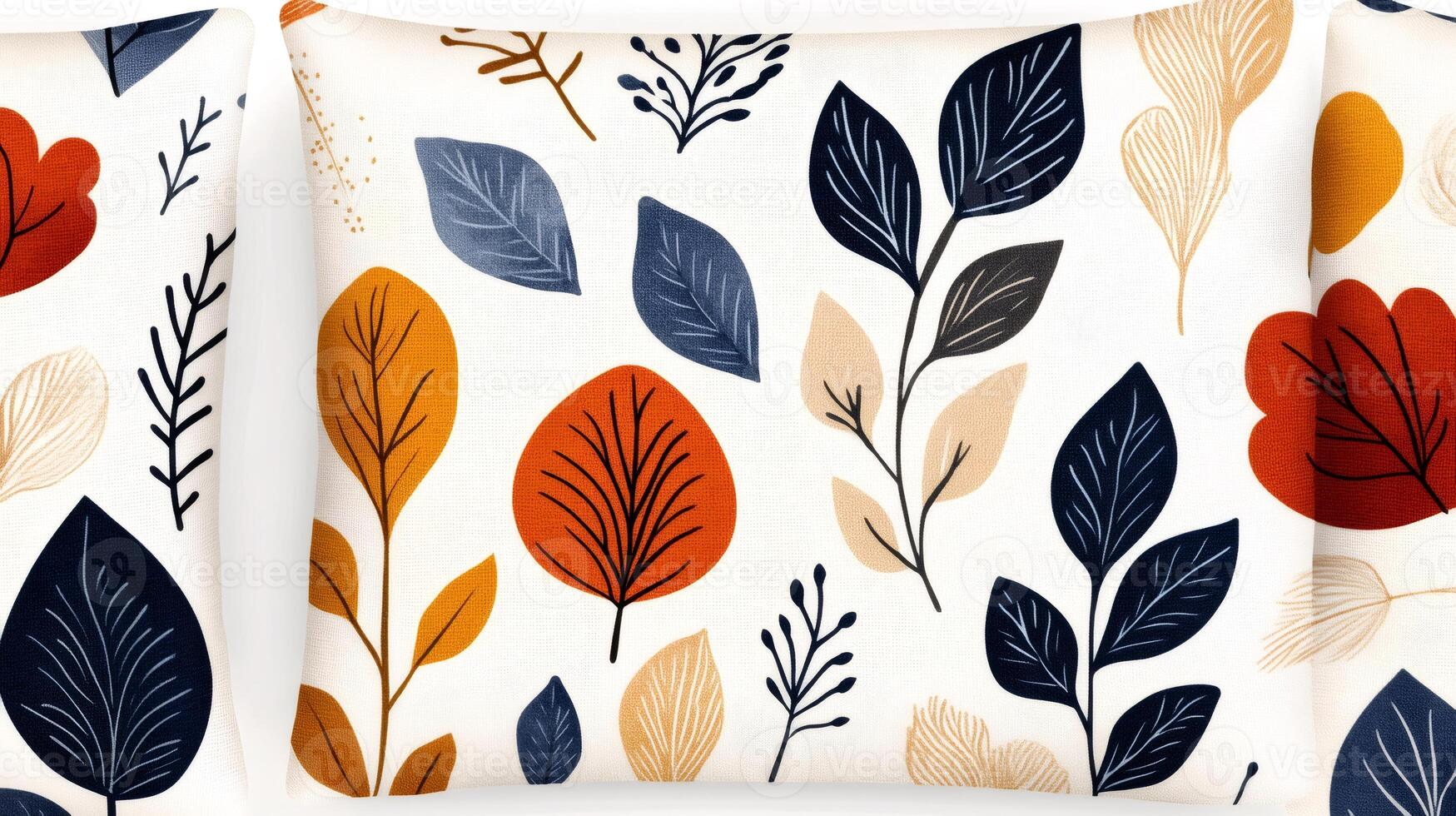 Decorative pillows showing colorful autumn leaves pattern photo