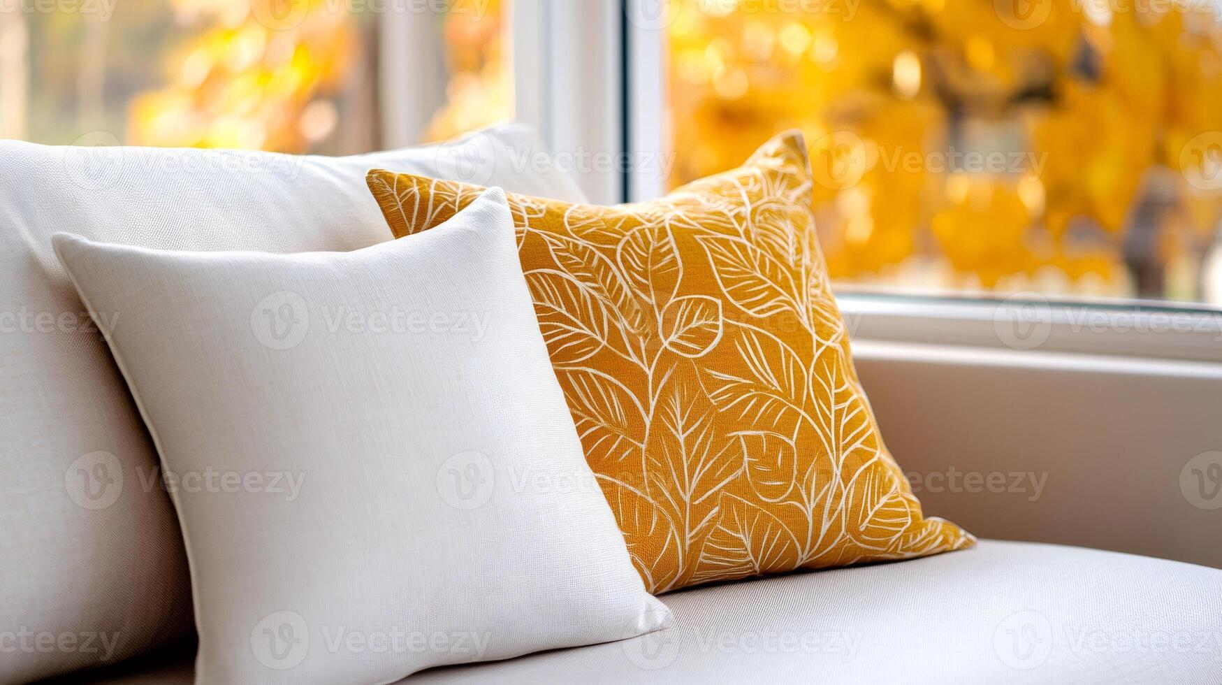 Decorative pillows adding a touch of autumn style to home decor photo