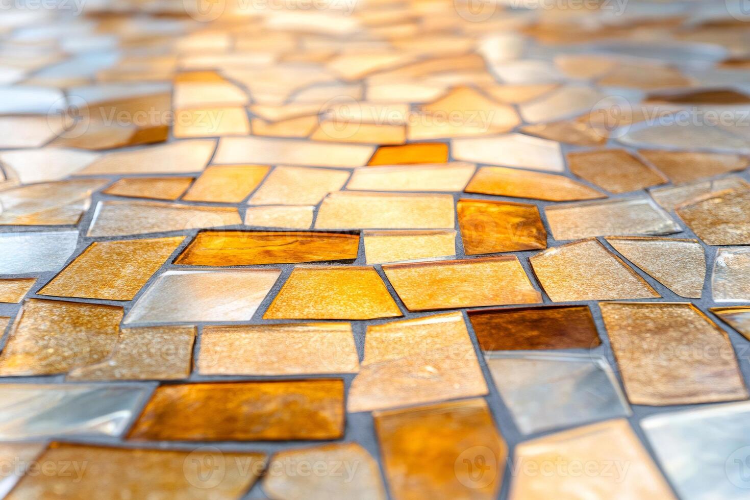 Mosaic surface shining with warm light creating beautiful reflections photo