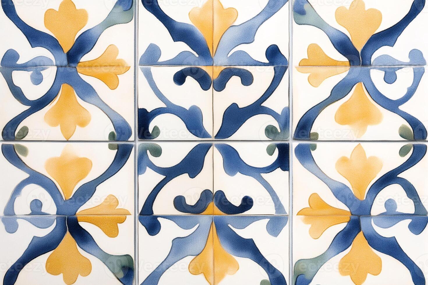 Traditional portuguese azulejo tiles creating seamless colorful pattern photo