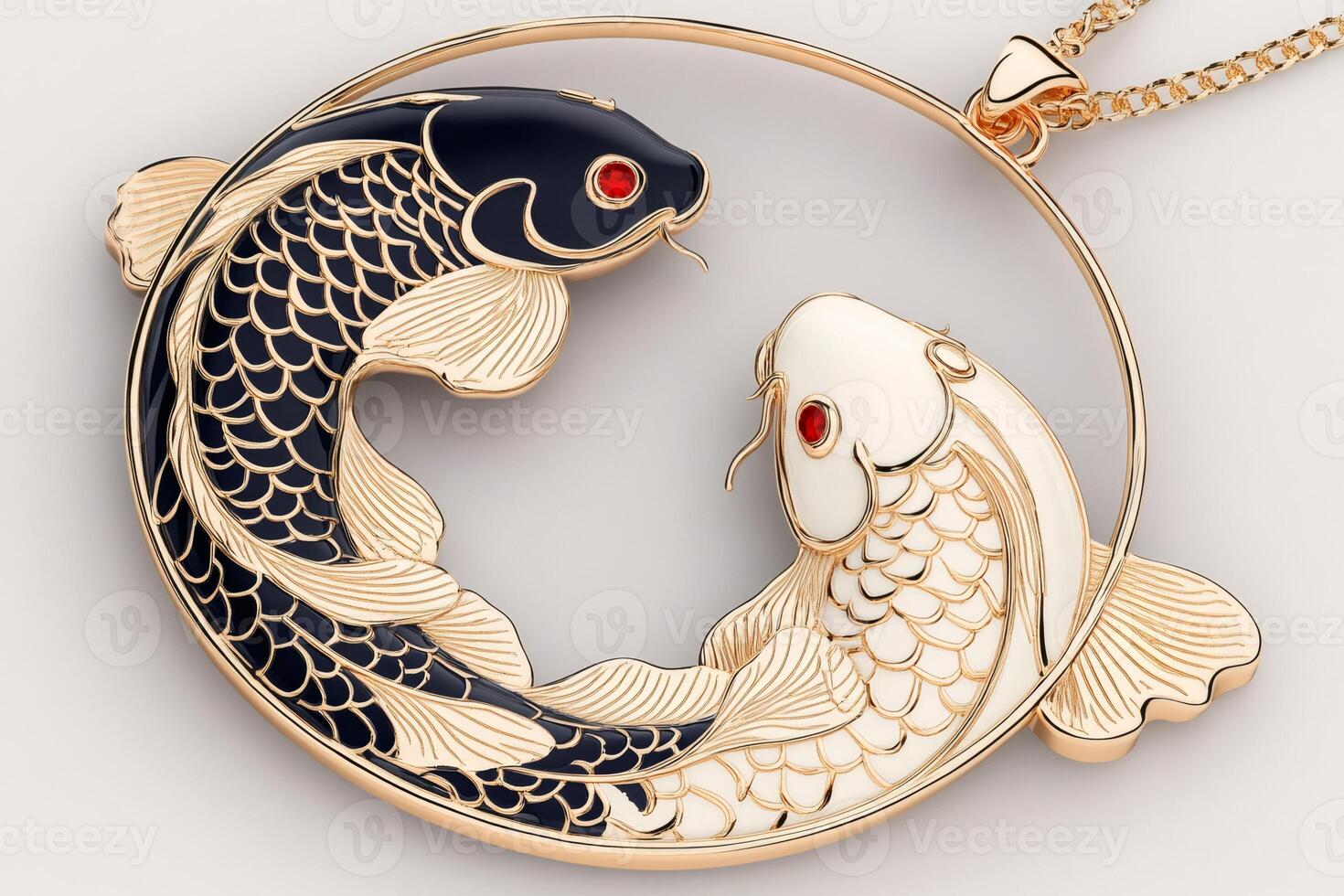 Gold pendant with two koi carps forming yin yang symbol photo