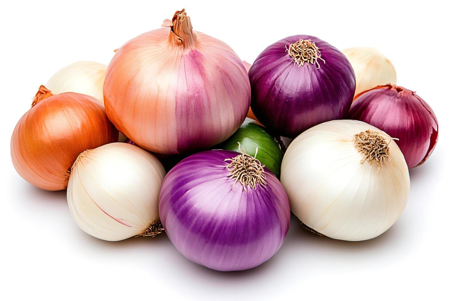 Colorful onions creating a beautiful gradient on white background photo