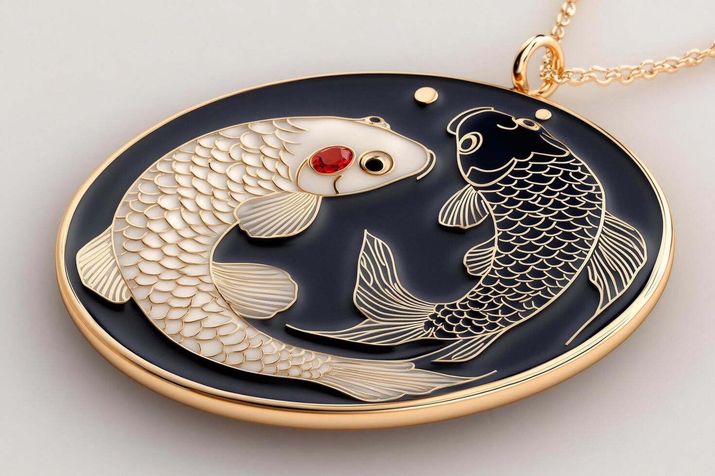 Gold pendant with two koi carps swimming in a yin yang symbol photo