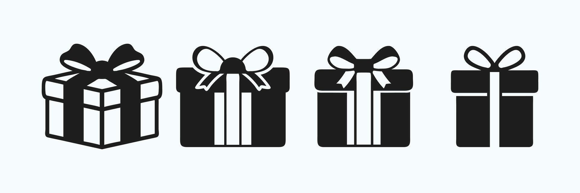 Minimalist Gift Box Icons Black and White Set vector