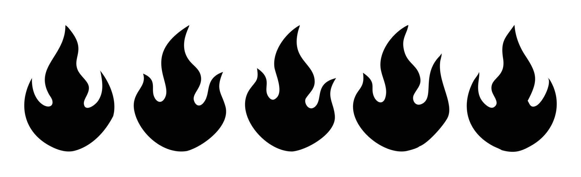 Fire Flame Silhouettes Set Black of Burning Flames vector