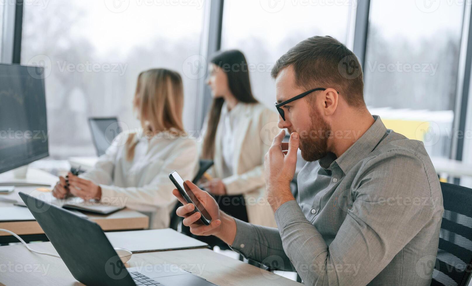 Successful, team are working together in the office. Conception of business photo