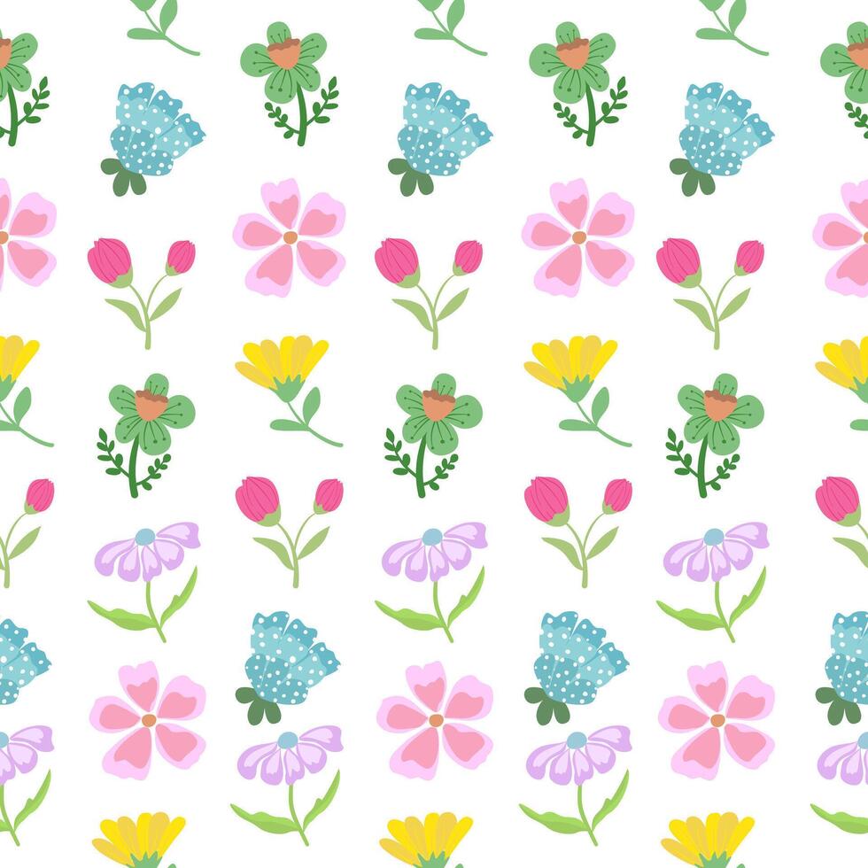 Seamless childlike floral fabric pattern vector