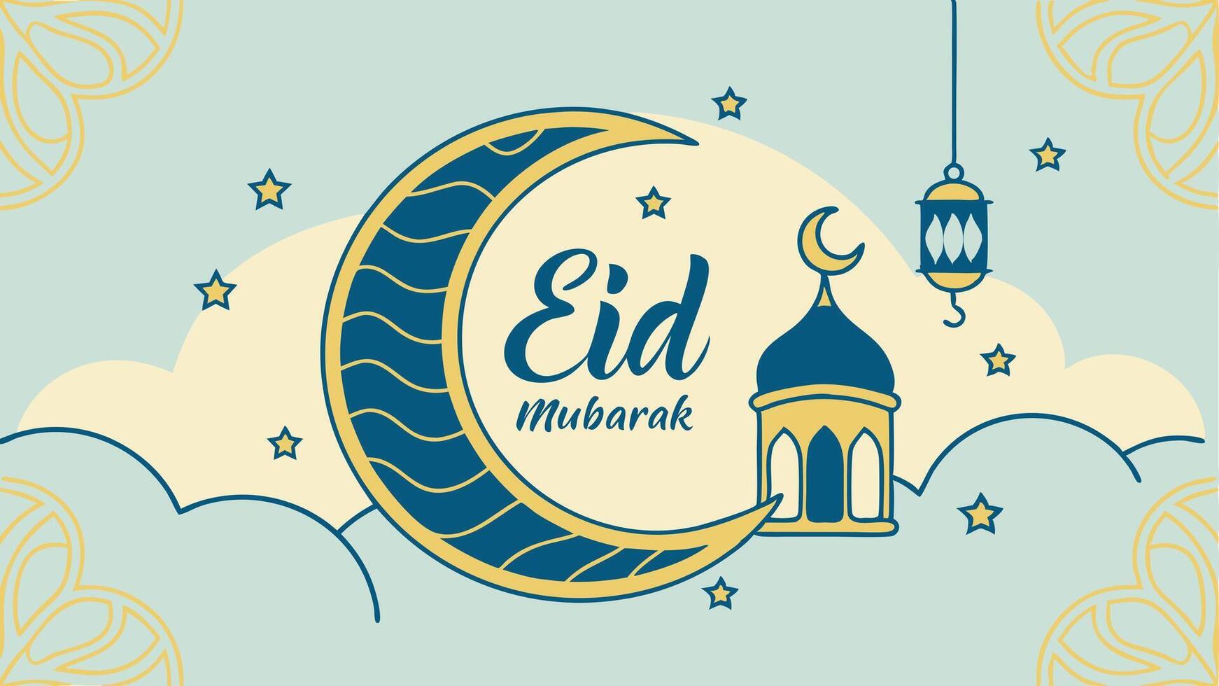 Eid Mubarak Crescent Moon Glowing Banner Design vector