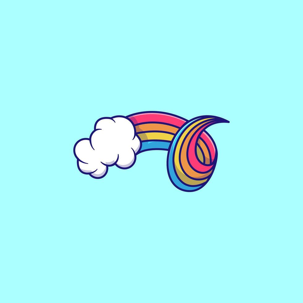 Floating Rainbow Cloud Cartoon Illustration. Nature Concept. Flat Cartoon Outline Style. vector