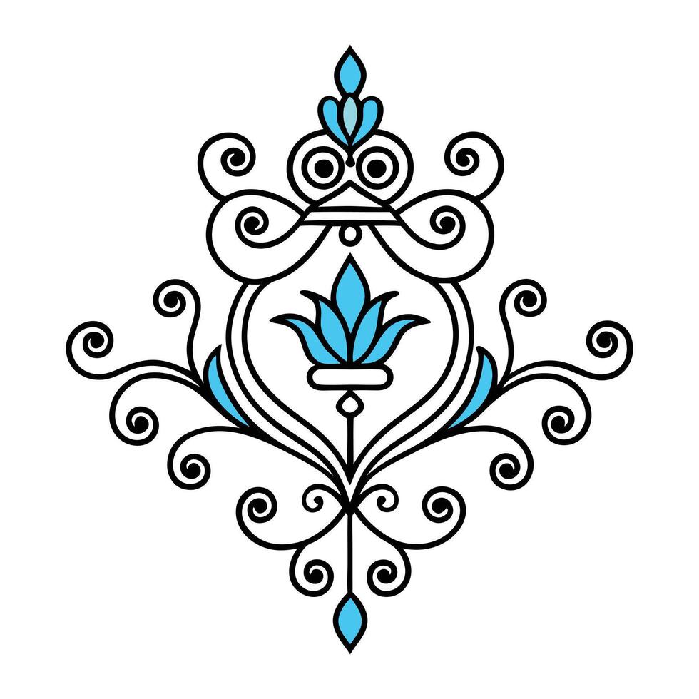 Intricate Ornamental Floral Line Art with Swirls and Lotus vector
