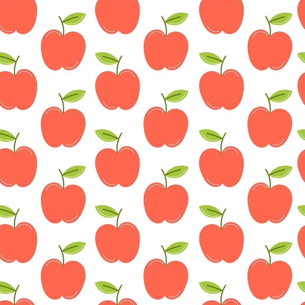 Flat Style Seamless Pattern Featuring Red Apples on a White Background vector