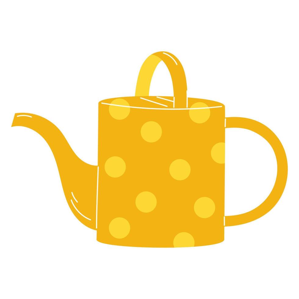 Flat Style Illustration of a Yellow Watering Can with Polka Dots on a White Background vector
