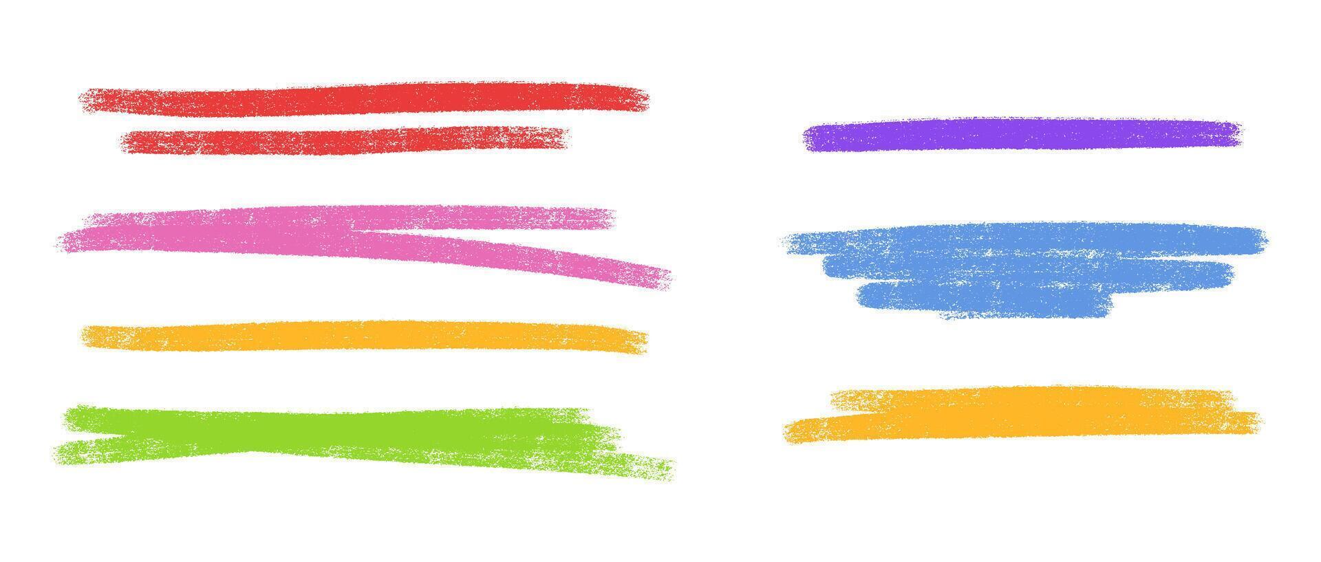 Pastel crayon strokes - straight rough edged underlines. Hand drawn grunge dividers design elements. vector