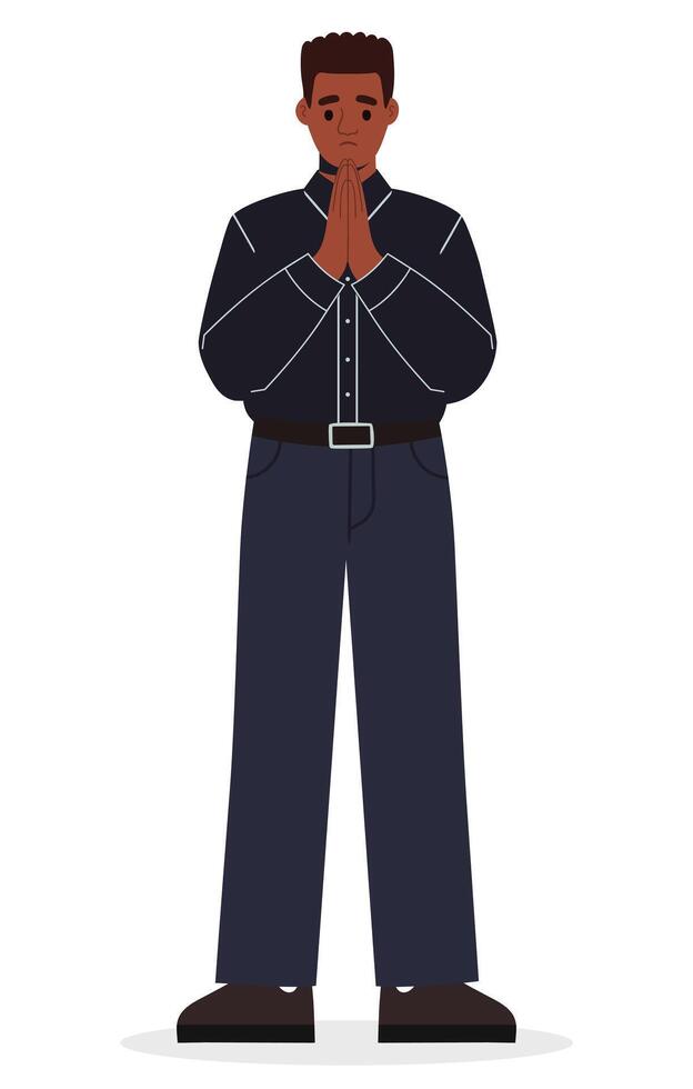 African american man in business clothes pray with his hands folded in a gesture of apology vector