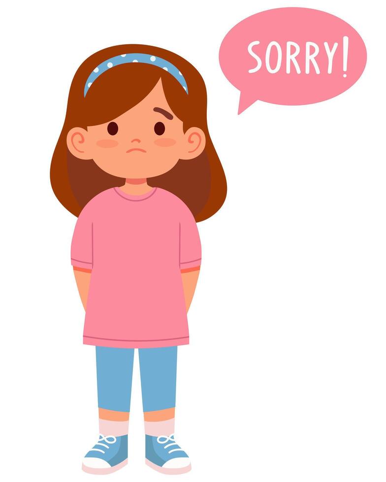 Cute sad girl asking for forgiveness and saying SORRY vector