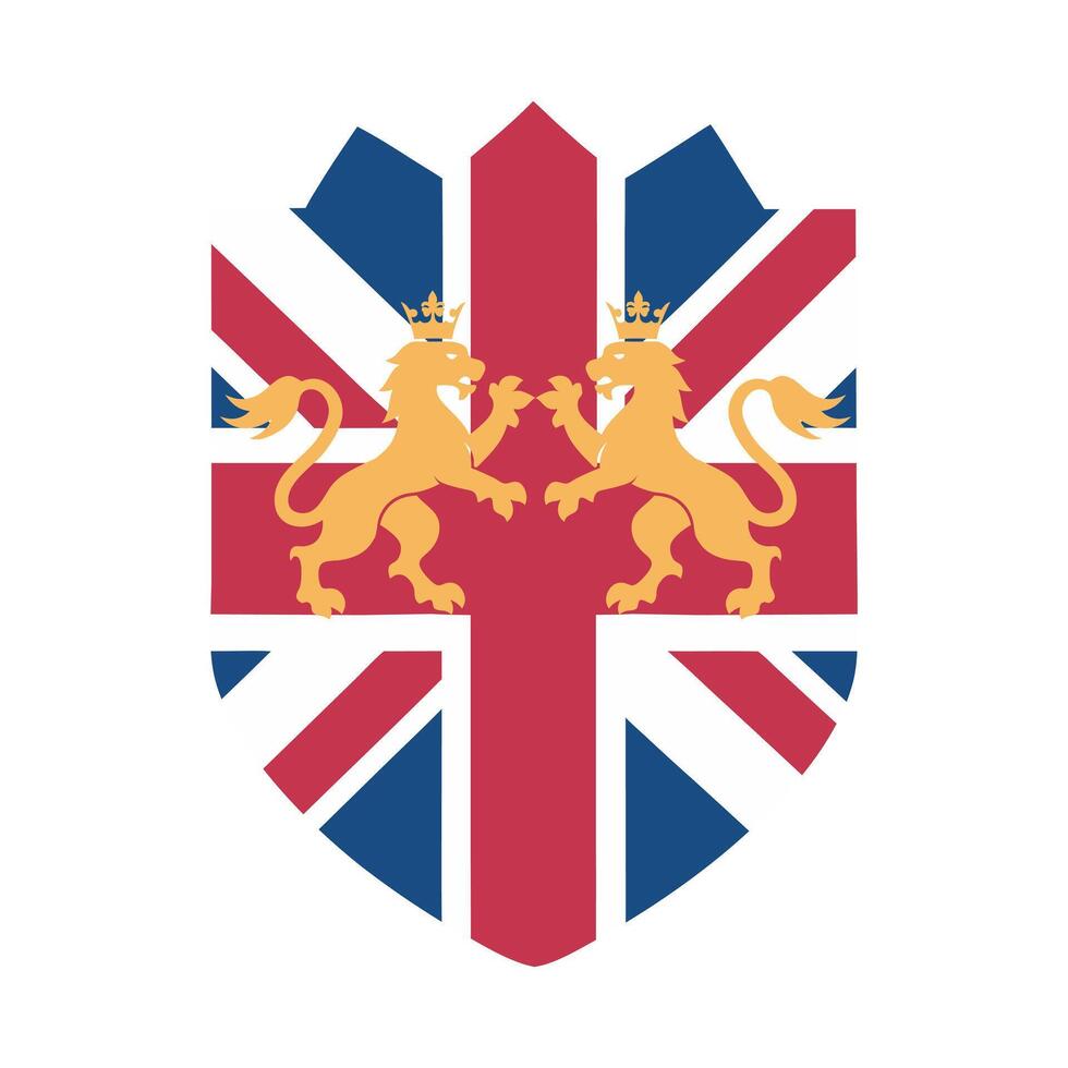 Majestic lion and unicorn heraldic UK flag shield design vector