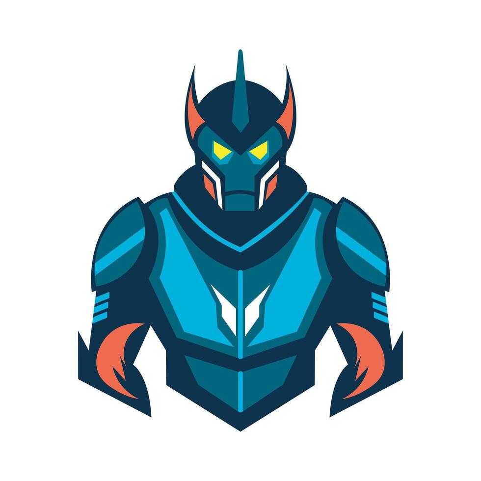 Futuristic robotic warrior glowing eyes sports team mascot logo vector