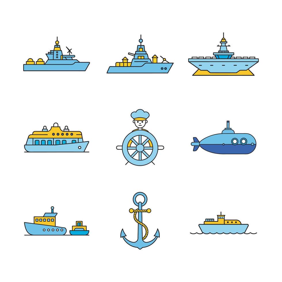 marine vessel icon bundle nautical ships and boat symbols illustration vector