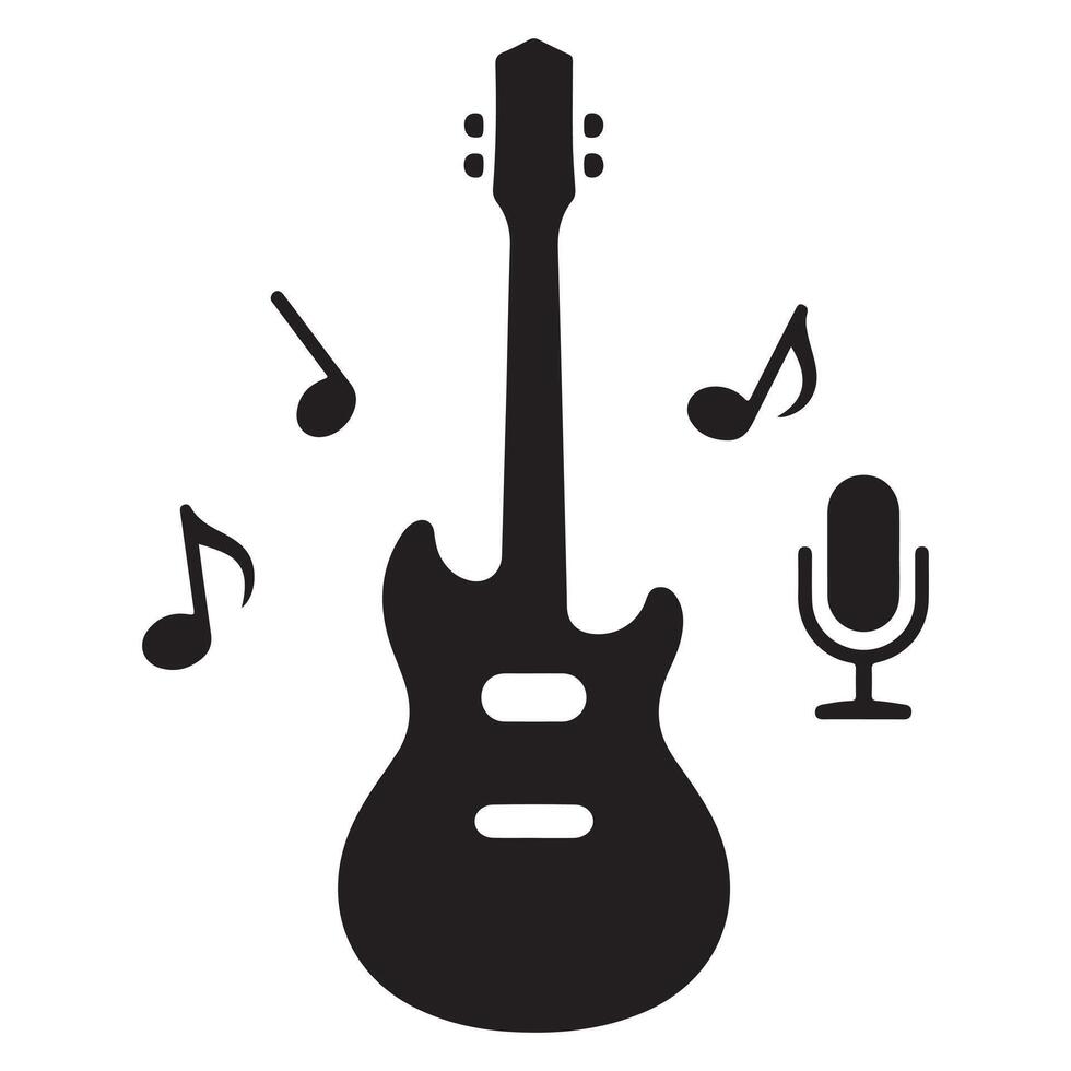 Guitar, microphone and musical notes vector