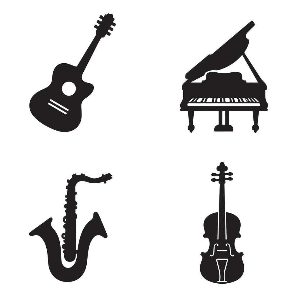 Musical instruments guitar piano saxophone and violin vector