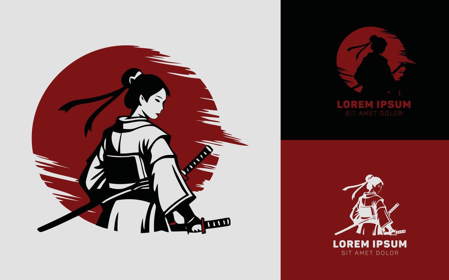 Samurai Girl with katana logo icons fot your business vector