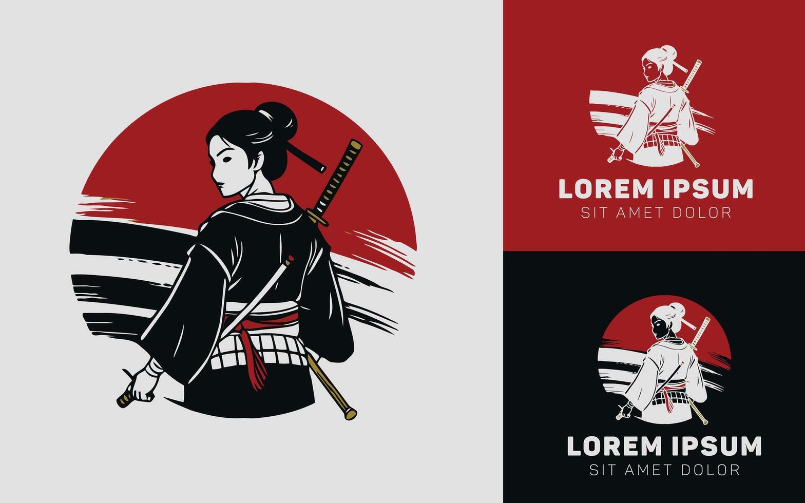 Kawaii Samurai with katana icons title logo for your business vector