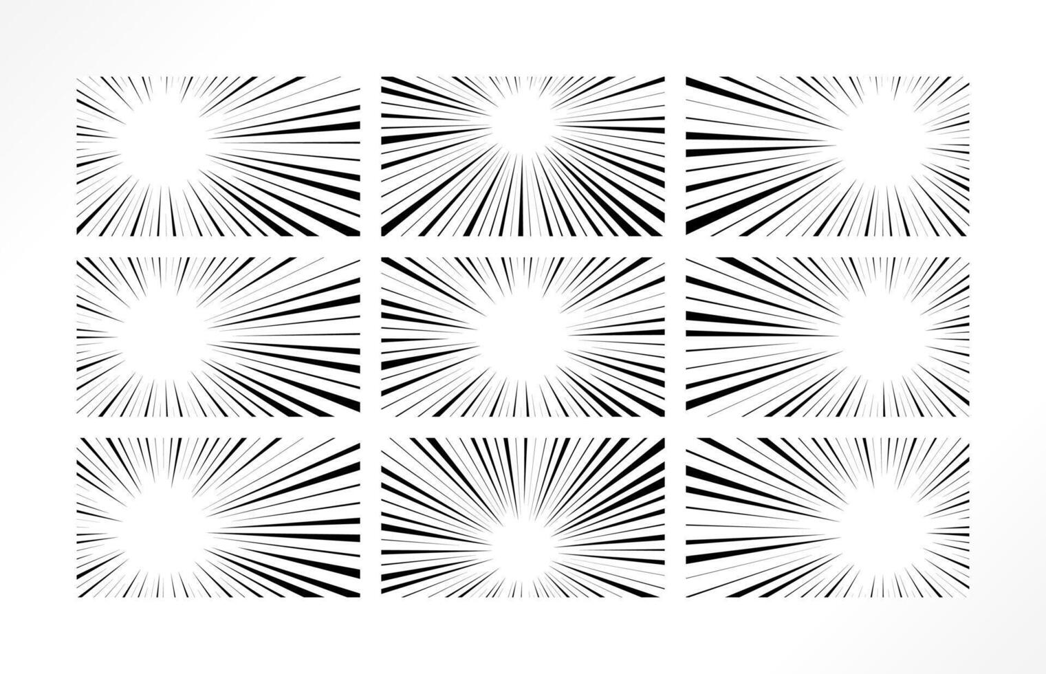 Set of speed line background. Manga comic motion Anime radial light flash explosion effects illustration. vector