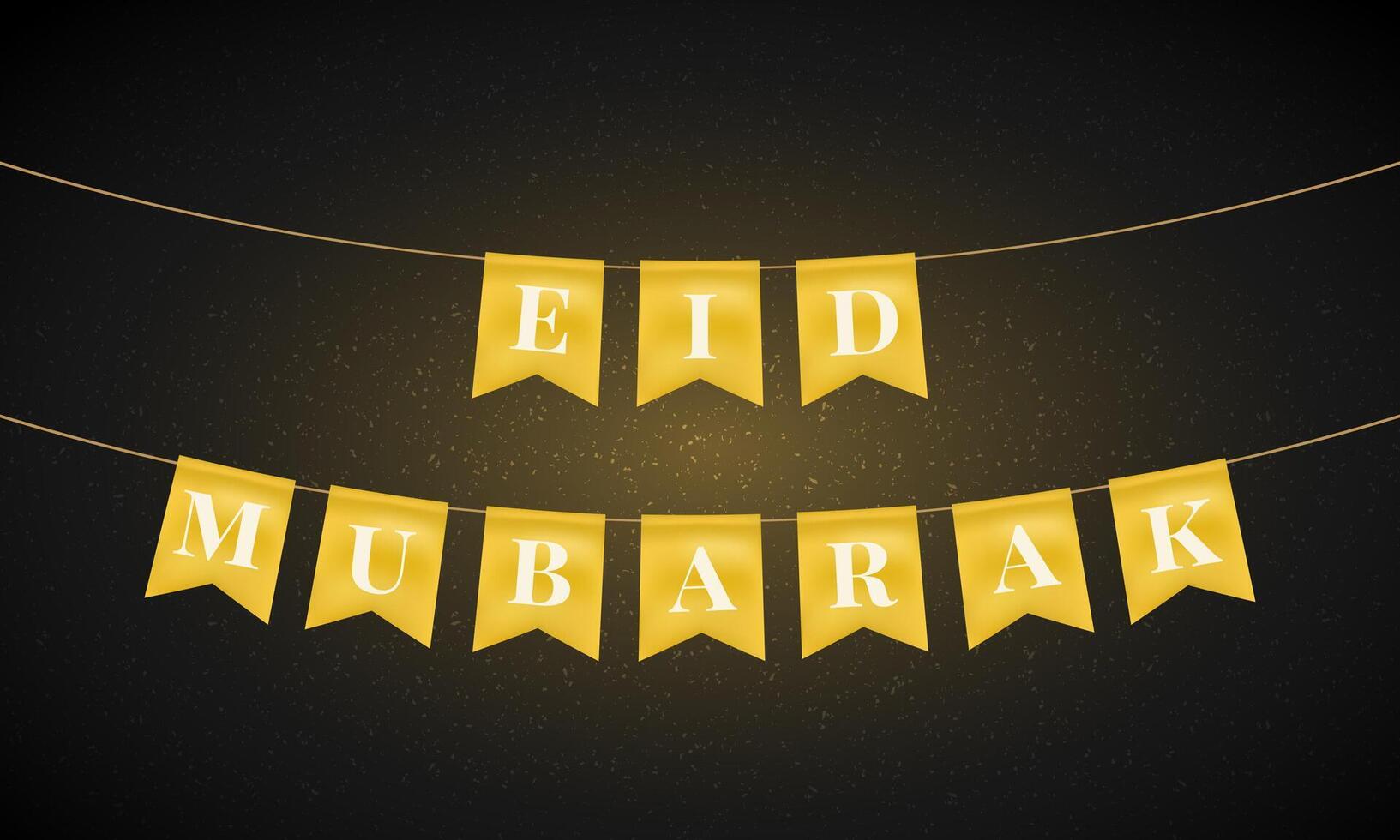 Eid Mubarak greeting banner design. Gold and black Ramadan decoration vector