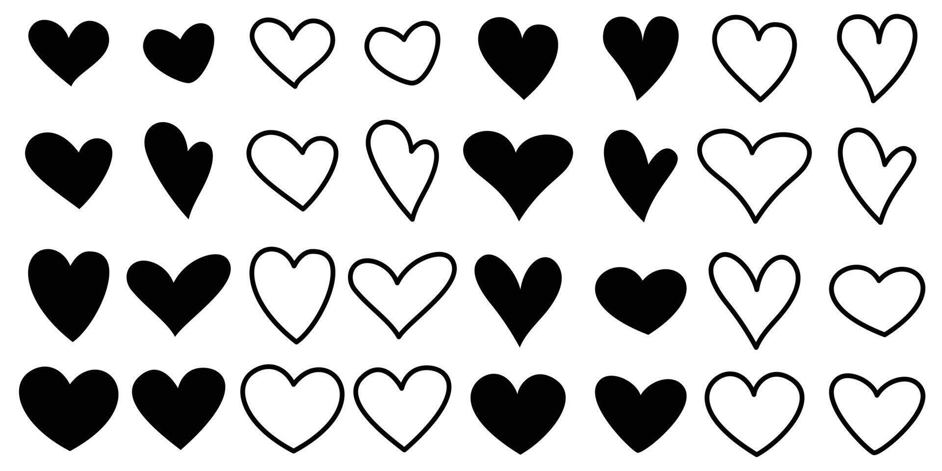 Set of different black hearts illustration, Hand drawn hearts. Illustration vector