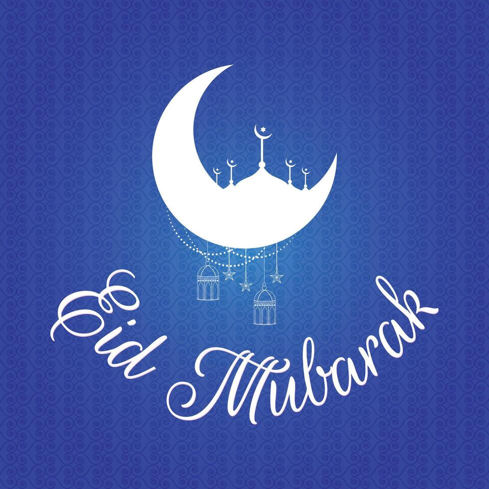 Eid Mubarak Islamic Festival Celebration with Moon and Mosque design vector