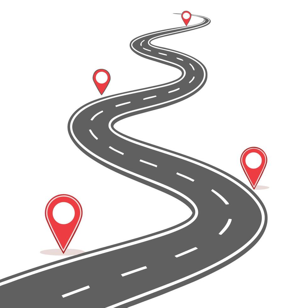 A road with pinpoints on it and a map pointer vector