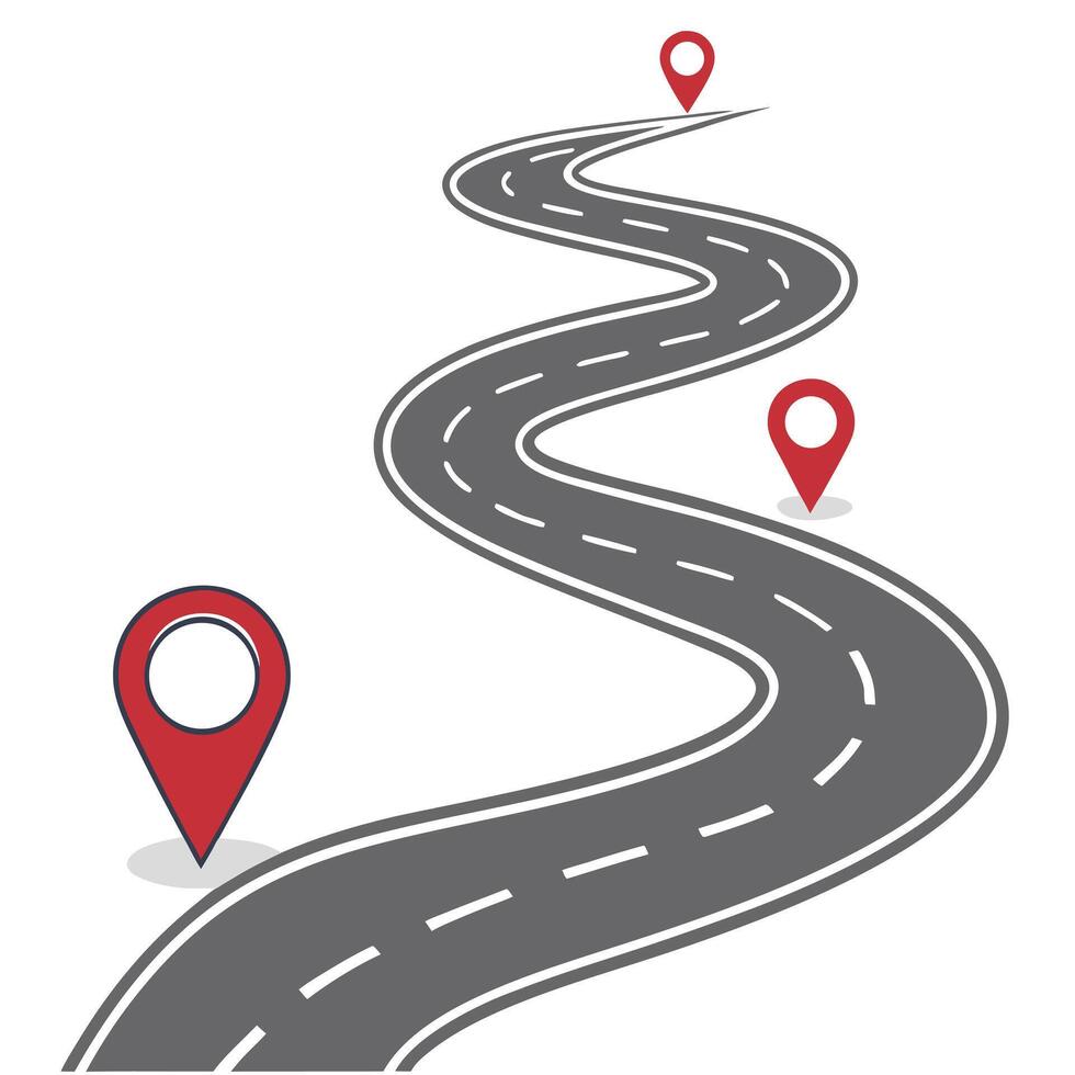 road with pinpoints on it and a map pointer vector