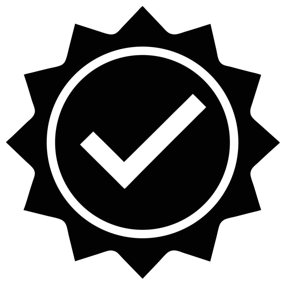 A black and white check mark icon on a white background vector