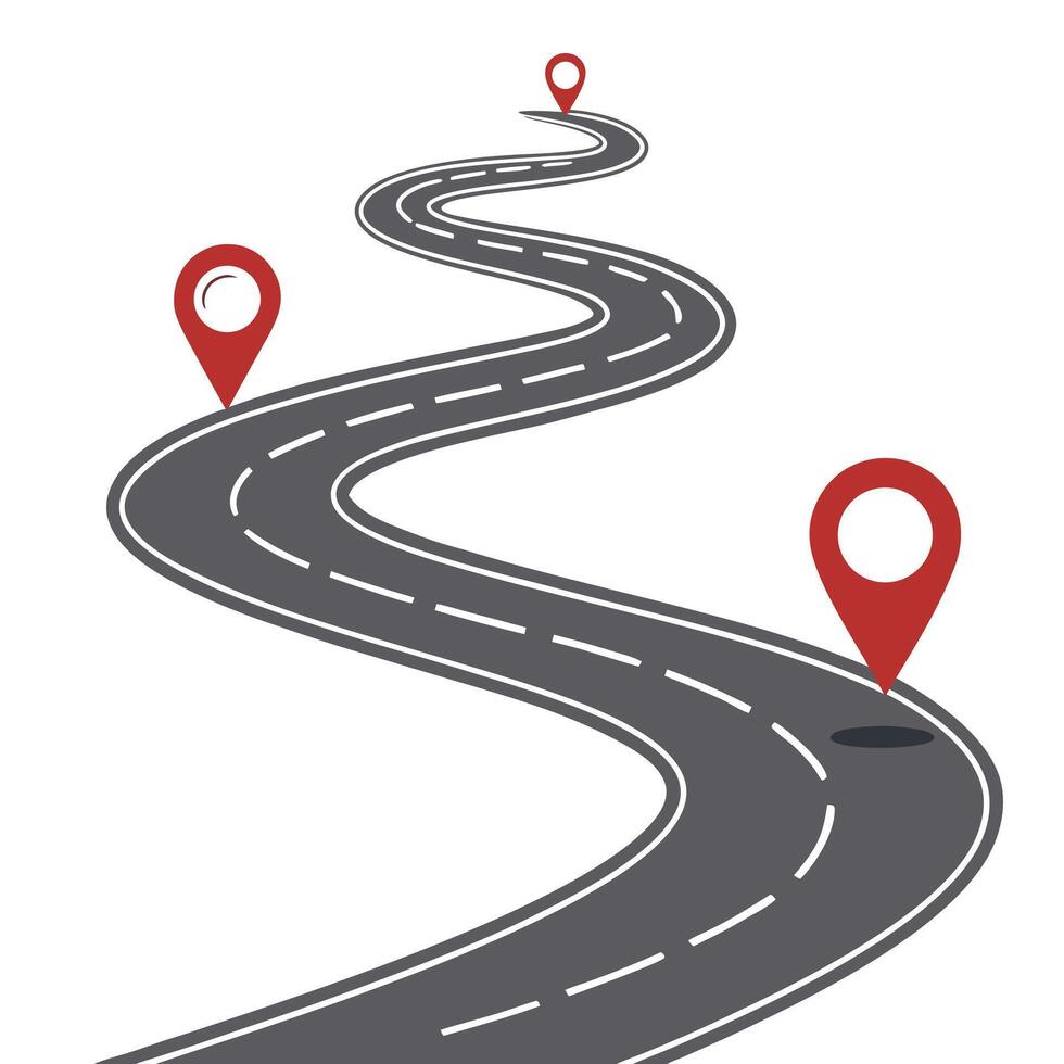 A road with pinpoints on it and a map marker vector