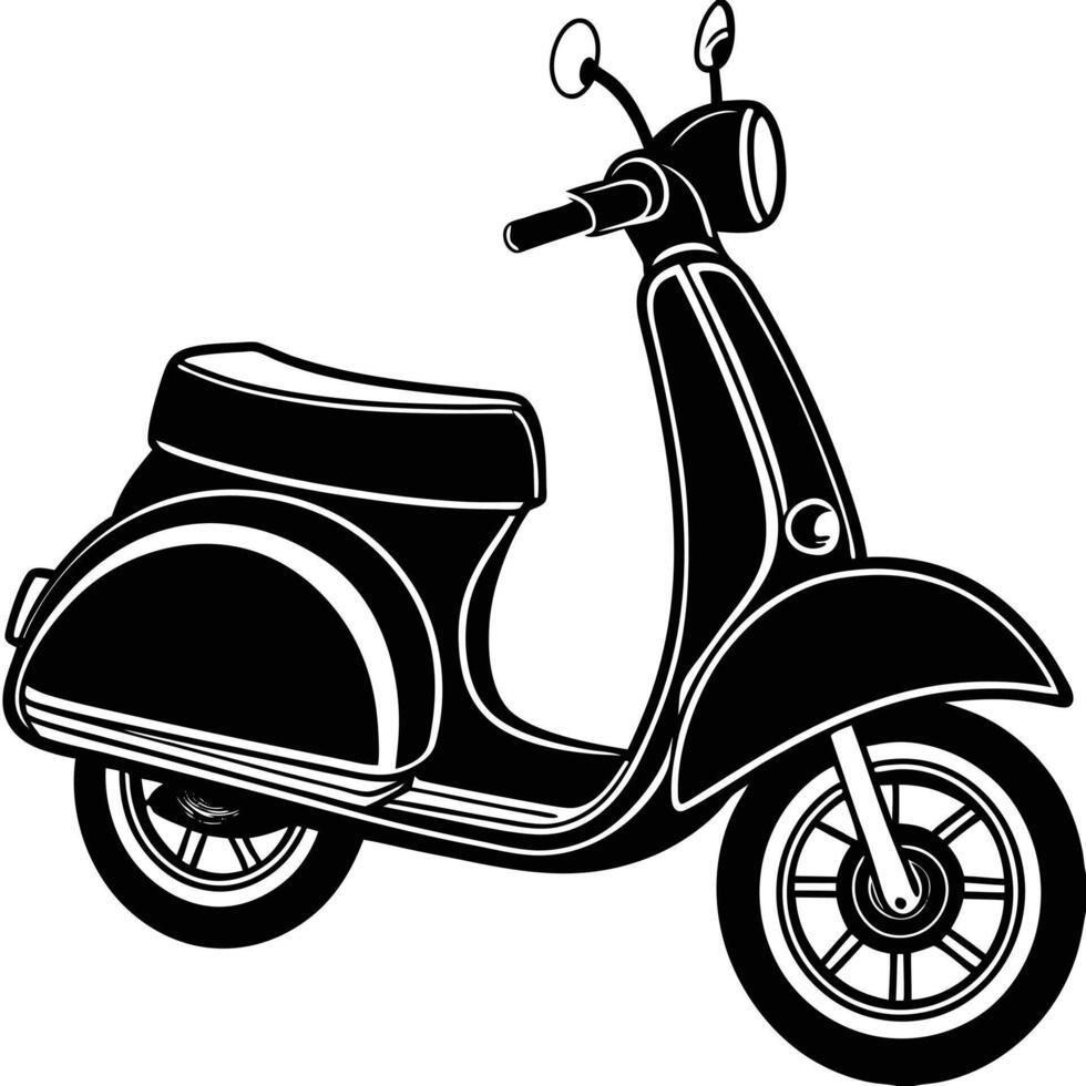 black and white drawing of a scooter vector
