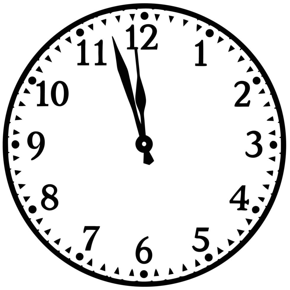 A black and white clock with a white face vector