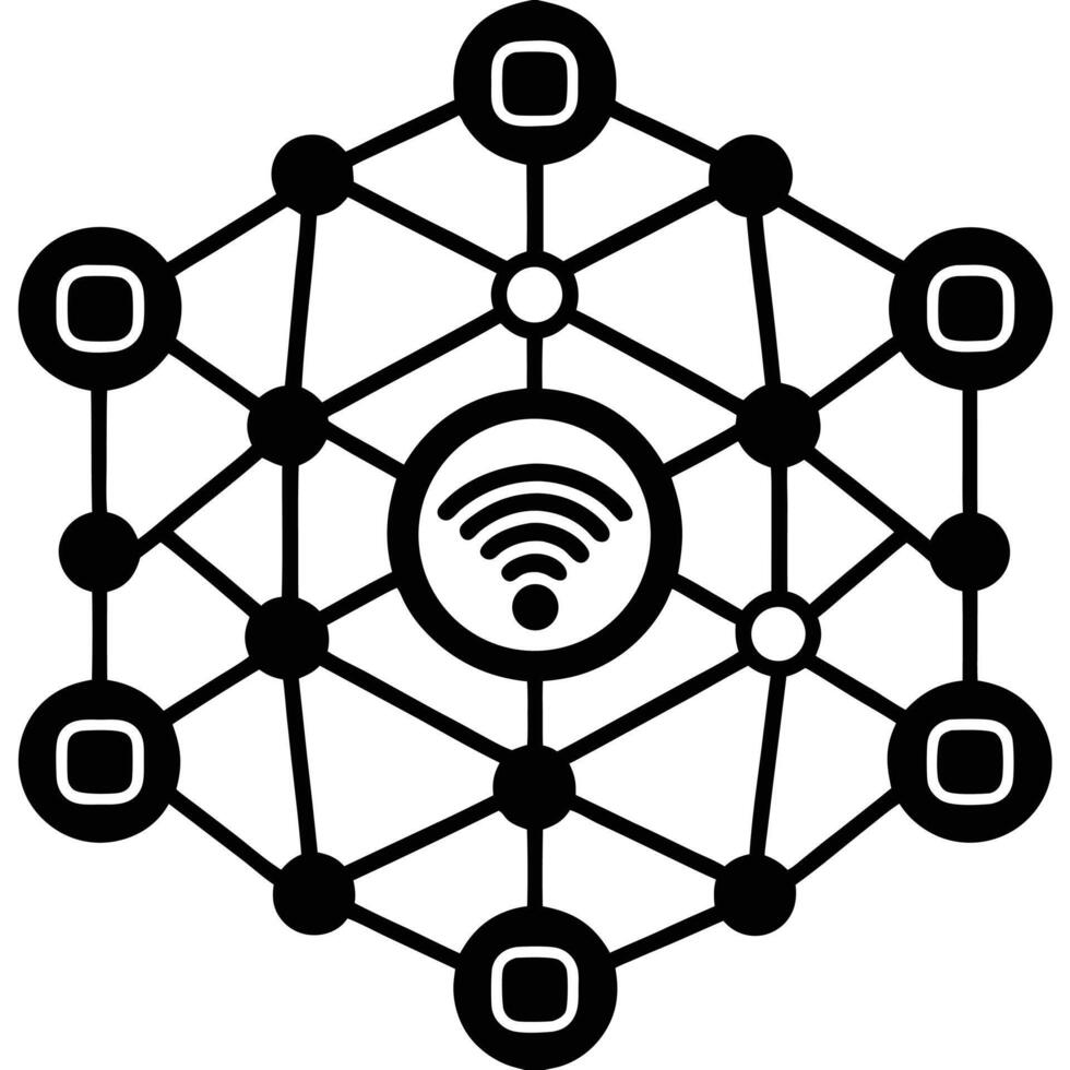 A black and white image of a wifi network vector