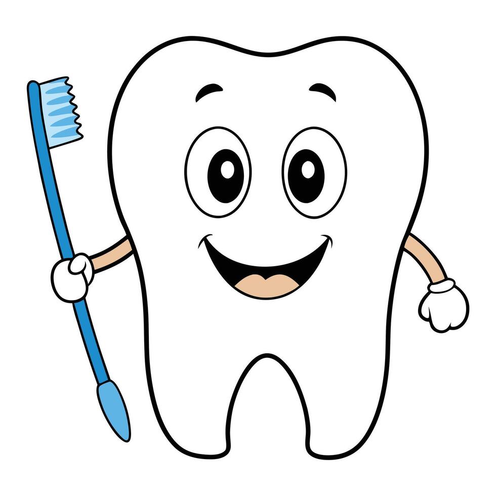 A tooth with a toothbrush and a smile vector