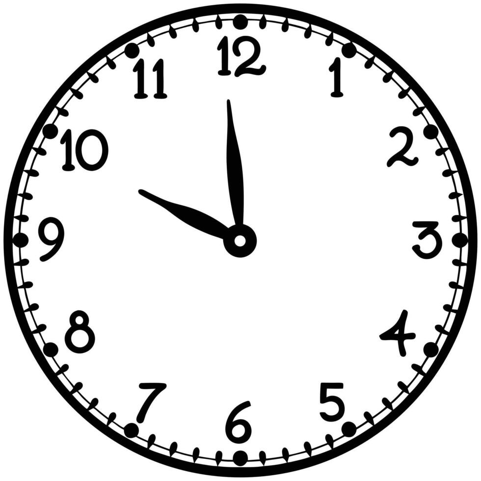 black and white clock with a white face vector