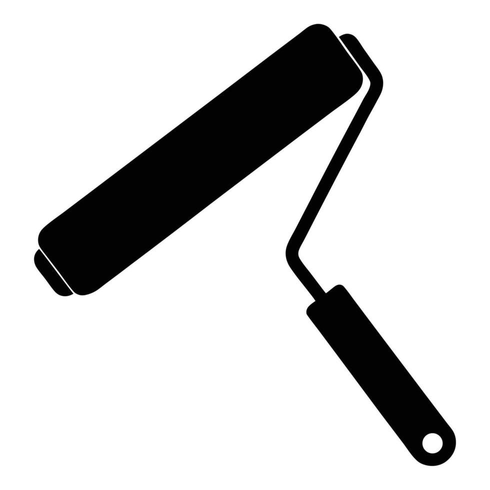 Black Paint Roller Icon on White Background vector