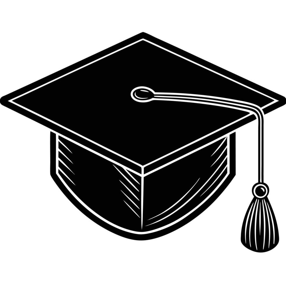 Graduation cap icon black and white illustration vector