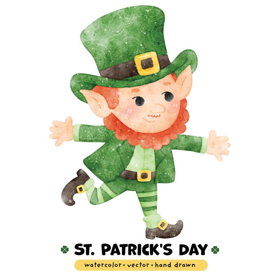 Dancing St. Patrick's Day Leprechaun watercolor style vector
