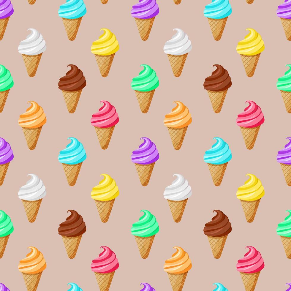 Colorful ice cream cone seamless pattern. Graphic design. vector