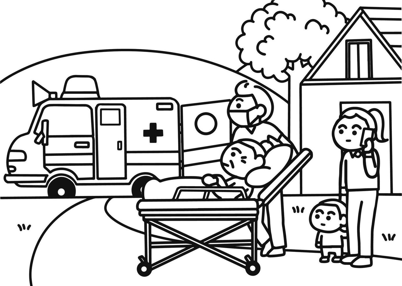 An ambulance arrived at the house vector