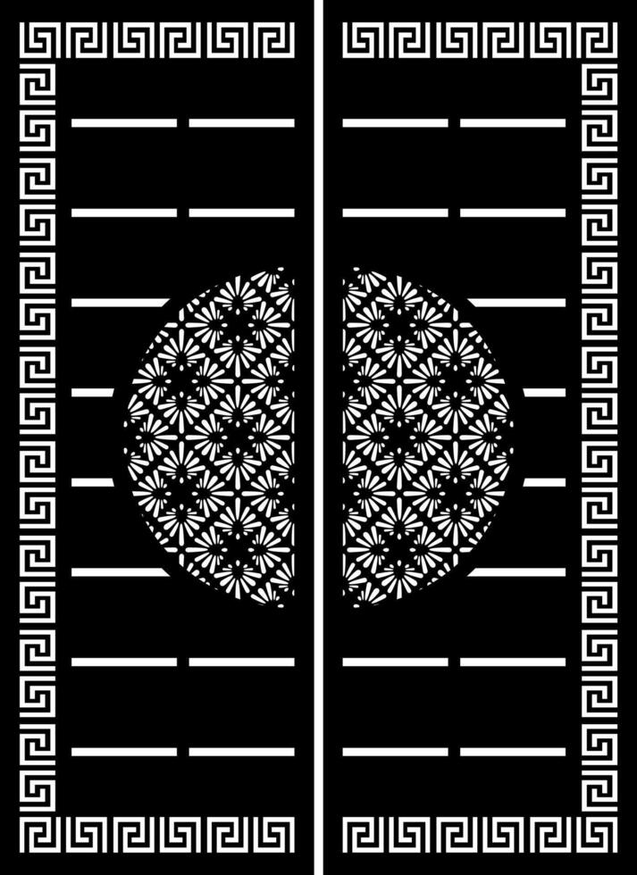 Elegant Laser-Cut Metal Gates with Intricate Geometric and Floral Design vector