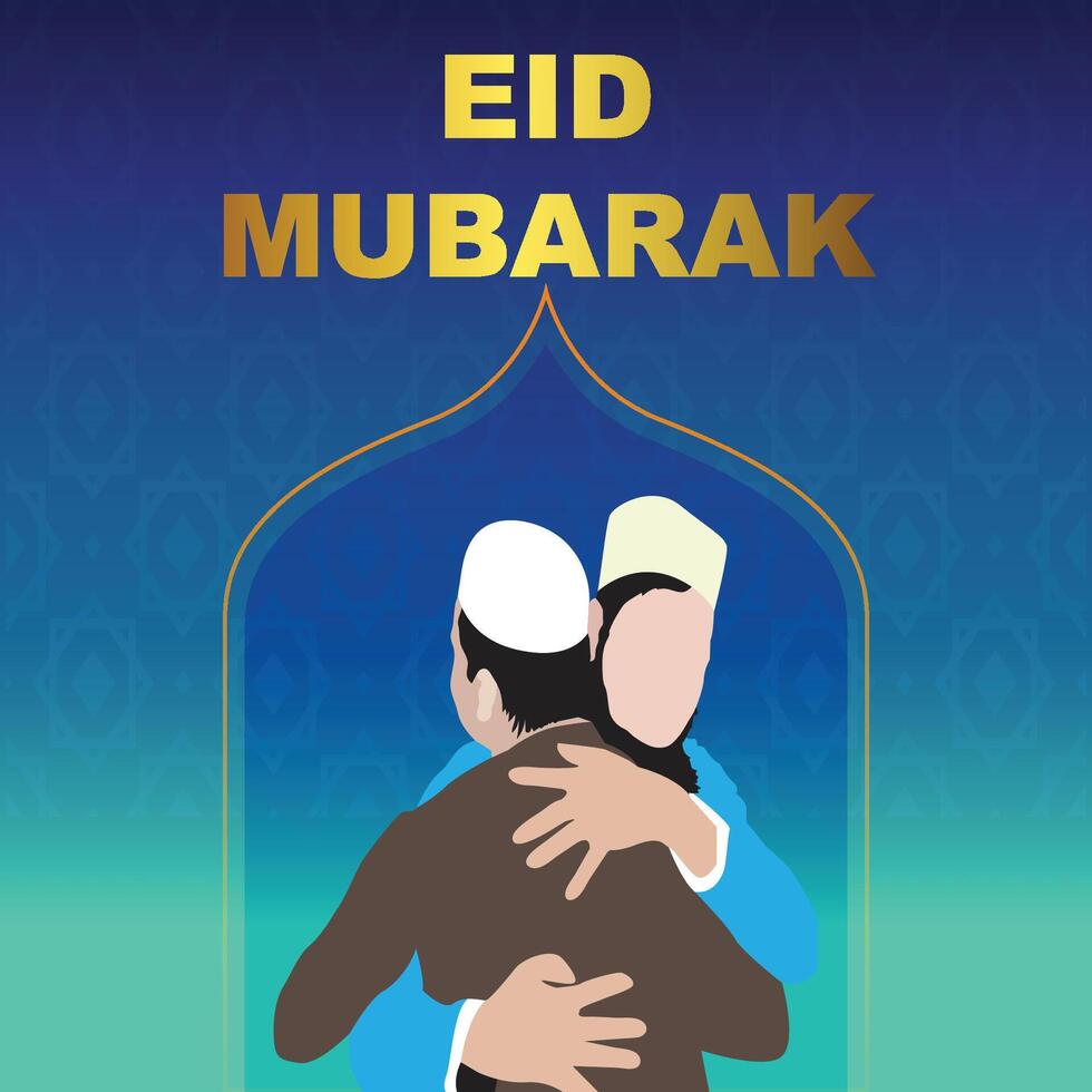 Eid Mubarak background with Islamic Muslim people and mosque illustration vector
