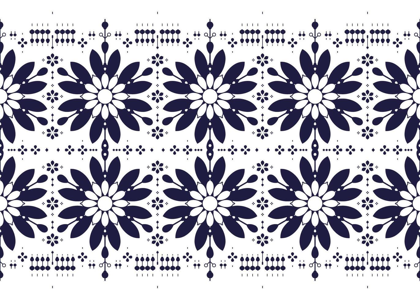 ethnic fabric seamless pattern, decoration with symbol floral, blue and white color, design for cloth, carpet, batik, wallpaper, wrapping etc. vector